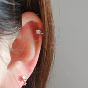 纯银细耳圈s925气质耳骨环女精致锆，石耳扣简约耳饰，小圈圈耳钉耳环