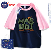 NASA联名短袖T恤男女插肩重磅纯棉日系时尚五分袖ins韩版圆领宽松