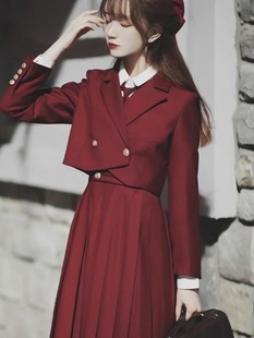 护奶裙jk制服套装原创正版，秋冬红色卡奶，背心裙西服学院风连衣裙女