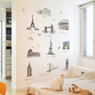 著名城市建筑客厅墙贴画埃菲尔铁塔旅行装饰个性欧式男生宿舍贴纸
