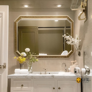 法式复古卫生间镜子防雾壁挂长方形定制家用洗面台挂墙智能浴室镜
