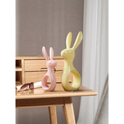 客厅摆件陶瓷糖果色兔子创意卧室装饰玄关家居桌面办公室小摆件设