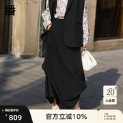 播黑色半身裙女商场，同款2024春高腰，不规则时髦长裙bdr1bd0046