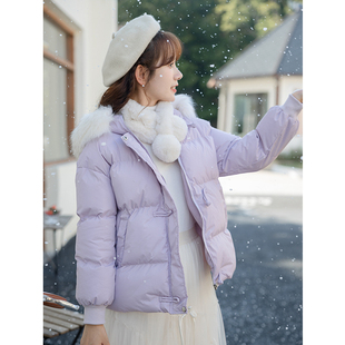 冬天小个子浅紫色羽绒服女2023年冬季派克，棉服棉衣外套奶fufu