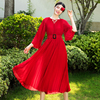 双腰带 多种造型风格 大红色百褶大裙摆