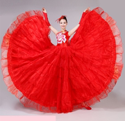 大摆裙720度开场舞演出服540 360度大红色长裙子舞蹈服伴舞