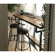 美式实木酒吧桌靠墙吧台桌，长条铁艺水管高脚家用现代简约吧台桌椅