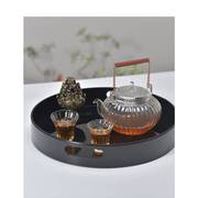 现代透明玻璃茶具茶壶，样板房间会所茶桌茶室茶器，托盘组合软装摆件