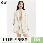 GW大码女装气质经典翻领显瘦绵羊毛呢大衣2024春冬微胖mm外套