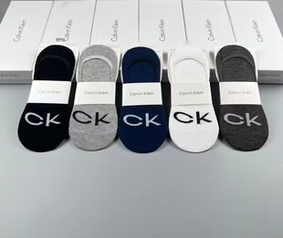 美国C.K男女浅口隐形船袜logo抗菌舒适纯色袜子5双礼盒装