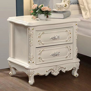 欧式复古雕花实木床头柜古典奢华高档卧室床边柜，储物柜深胡桃