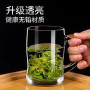 钢化玻璃杯带把手，家用水杯带盖带手柄，防摔玻璃杯透明泡茶杯大容量