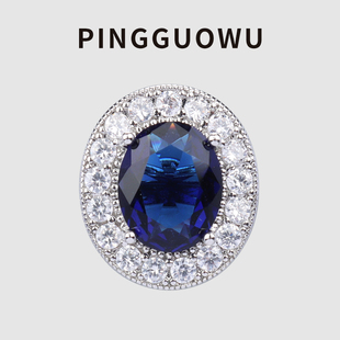 pingguowu高端奢华椭圆，宝蓝色锆石大衣毛衣外套装饰纽扣貂皮扣子