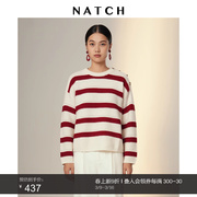 natch南枳复古条纹套头，毛衣女(毛衣女)2023秋冬100%美丽诺羊毛针织衫