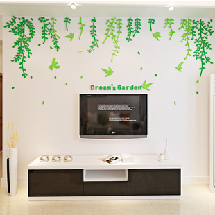 创意燕子垂柳水晶亚克力3d立体墙贴纸卧室，客厅电视背景墙面装饰画