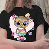 Cute Owl T shirt 可爱猫头鹰T恤女圆领短袖亲子体恤黑色半袖衫