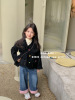 韩版儿童上衣23秋冬女童洋气时髦小香风V领彩色扣子长袖外套