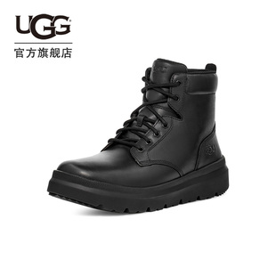 UGG秋季男士休闲舒适平底纯色系带时尚马丁靴短靴 1151791