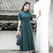 筠雅改良棉麻连衣裙中国风复古日常可穿腰带民族服装民国风女装
