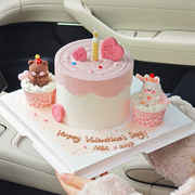 214网红情人节卡通帽子小熊，小兔子纸杯蛋糕，装饰爱心饼干烘焙装扮