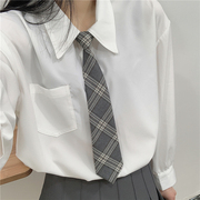 格纹免打灰色领带女jk衬衫，日系学院风情侣，款百搭休闲韩版领结男潮