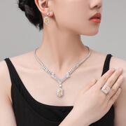 新娘项链套装简约金色锆石坠子时光宝石耳环jewelry sets