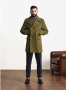 欧美古潮军绿色男装外套纽扣，设计中长款翻领，英伦个性秋冬呢大衣男