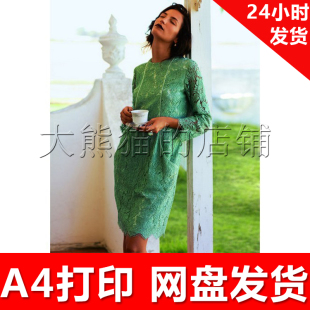 服装1 1手工diy打印纸样 x374 绿色高雅蕾丝中袖连衣裙(38-46)