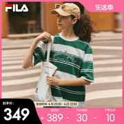 FILA 斐乐女子网球短袖T恤2023秋季宽松纯棉时尚条纹休闲上衣