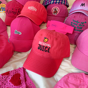玫红色帽子女韩国火龙果色，多巴胺棒球帽显白甜美可爱桃粉色鸭舌帽