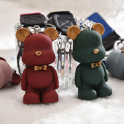 创意可爱小熊钥匙挂件车钥匙圈情侣书包挂饰创意领结熊钥匙扣