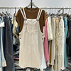 韩版明线口袋背带连衣裙套装，女2024年夏季纯色，短袖t恤两件套