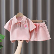 女童t恤夏季套装洋气polo衫，短袖粉色短裤，4五六八10岁女孩衣服