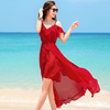 三亚旅游衣服超仙红色沙滩裙女夏季长裙拍照大红裙海边度假连衣裙