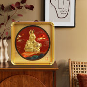 兔年玉兔金属相框摆件新中式客厅立体浮雕装饰画商务公司