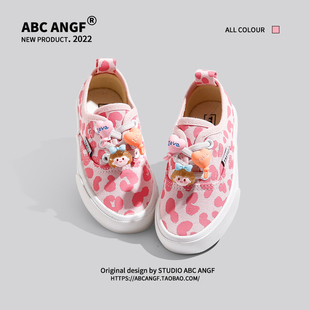 @ABC ANGF~韩系DIY原创~儿童帆布鞋女童2024春款宝宝一脚蹬板鞋