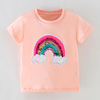 童夏装女童纯棉粉红短袖T恤宝宝彩虹上衣儿童圆领半袖打底衫