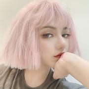2023粉色假发女短发原宿次元发型网红可爱蓬松修脸自然全头套式