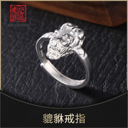 老银匠貔貅银戒指时尚个性小众，设计感中国风，s925纯银戒指男士单戒