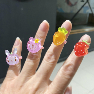 儿童戒指小女宝宝指环开口公主可爱水果首饰日韩卡通动物塑料饰品