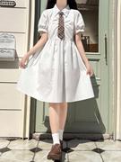 森女日系部落夏季学院风polo领带小个子连衣裙女学生甜美宽松气质