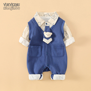 男宝宝衣服秋装0一1岁韩版洋气婴儿，连体衣春秋双层长袖哈衣外出服