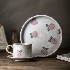 蔷薇花朵手工饭碗咖啡杯碟西餐盘