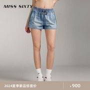 misssixty2024夏季牛仔，短裤女松紧腰复古运动风撞色高腰显瘦