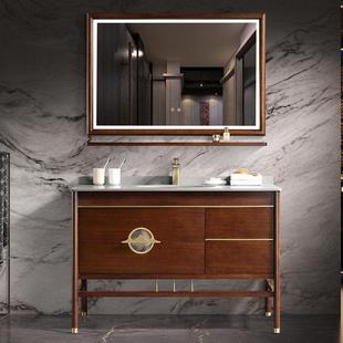 奥卫冠新中式浴室柜橡木，实木岩板台面，卫生间洗手盆柜组合智能镜子
