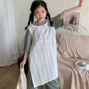 totobaby女童刺绣背心裙2024春夏，小众设计绑带叠穿个性罩衫连衣裙