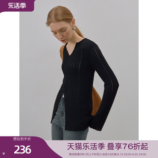 circlofy瑟夕镂空羊毛针织衫，女秋季黑色毛衣，设计感打底衫潮