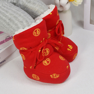 冬款婴儿棉鞋高帮加厚加绒保暖鞋婴幼儿脚套新生儿红色婴儿鞋