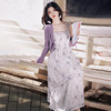 茶歇法式紫色碎花吊带连衣裙开衫两件套装海边度假风御姐2024