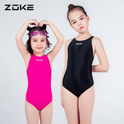 zoke游泳衣女儿童连体三角泳衣，女孩训练中大童运动专业游泳装
